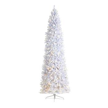 Nearly Natural 10-ft Slim White Artificial Christmas Tree with 800 Warm White LED Lights and 2420 Bendable Branches