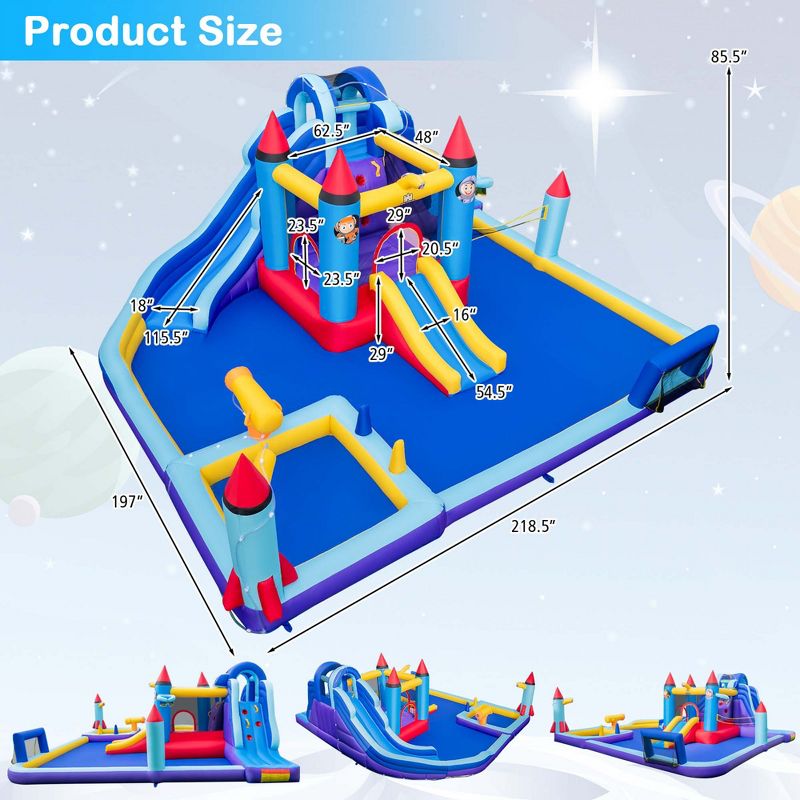 Costway Rocket Theme Inflatable Water Slide Park with 2 Slides Splash Pool, 3 of 10