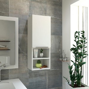 Vynxaria Bathroom Cabinet with Single Door, Two Interior Shelves, and Two External Shelves, Stylish and Functional in Black Finish - 1 of 4