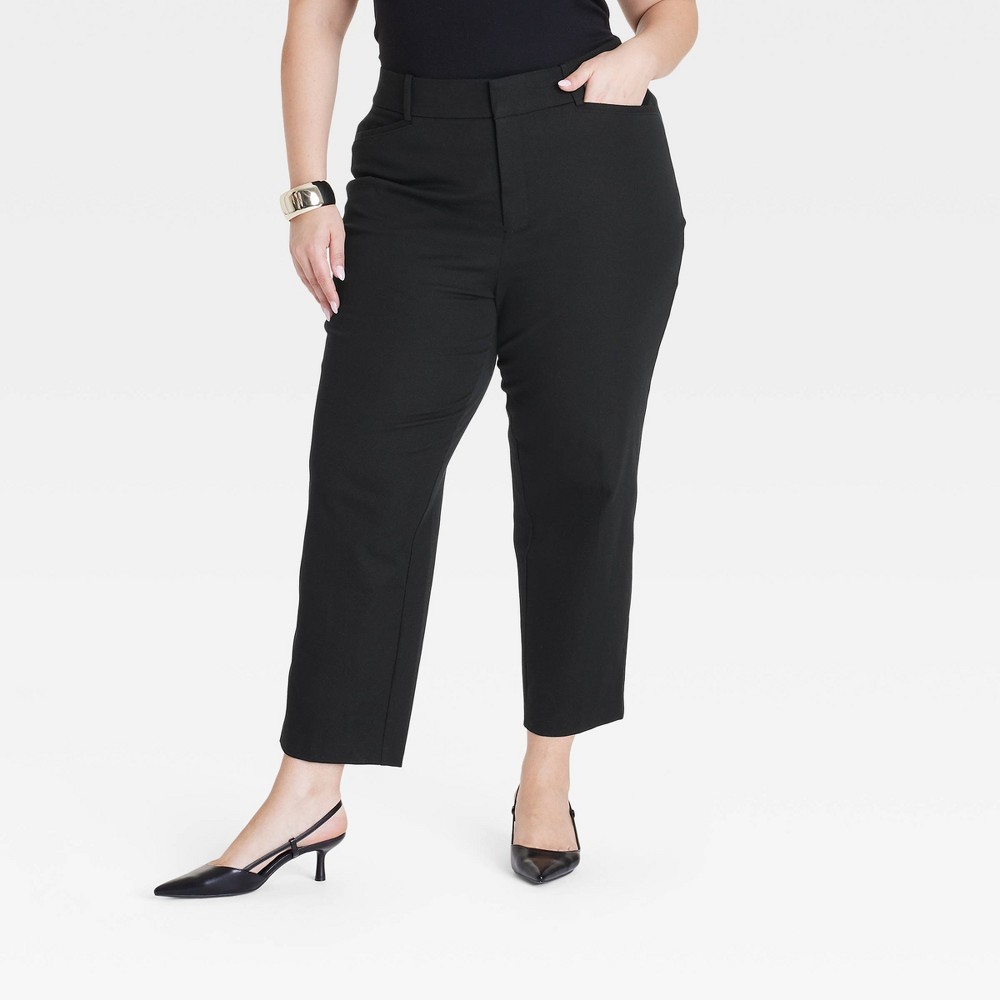Women's High-Rise Straight Leg Trousers - Ava & Viv™ Black 16