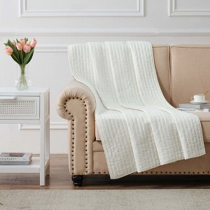 Greenland Home Fashions Monterrey Finely Stitched Throw Blanket Classic Solid Color Style 50" x 60" Antique White - 1 of 4