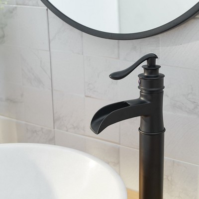 Matte Black Waterfall Single-Handle Vessel Bathroom Faucet with Drain Assembly