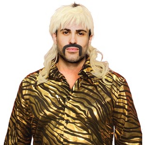 Seeing Red King of Tigers Cosplay Wig | Blonde Mullet Wig and False Mustache Costume Set - 1 of 2