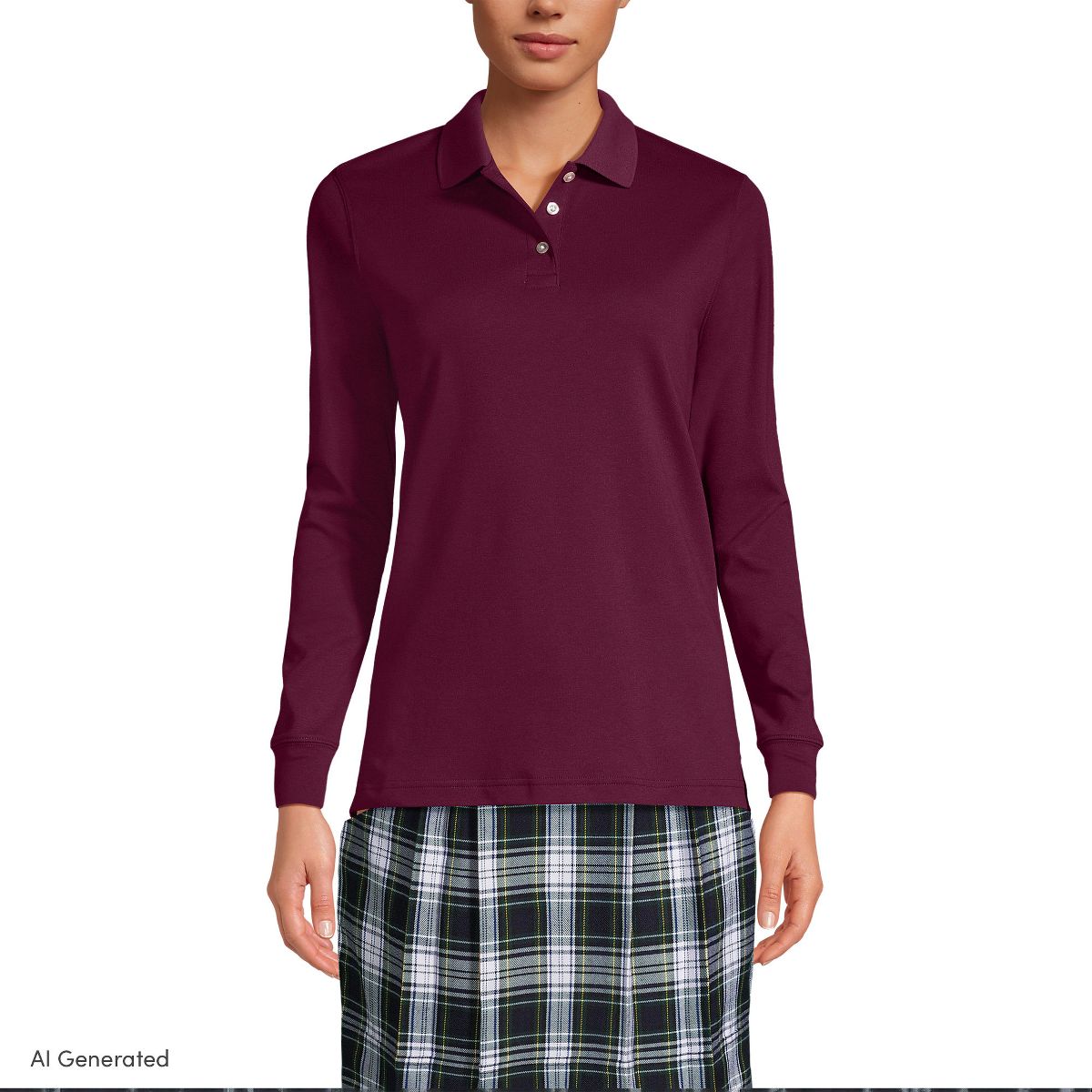 Lands' End School Uniform Women's Long Sleeve Interlock Polo Shirt - thumbnail 7