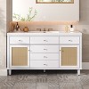 KWPZQEB 60" Bathroom Vanity with SMC Sink, Freestanding Vanity Cabinet with 2 Rattan Doors, 3 Hole Sink & 5 Drawers, Large Bath Vanity Sink Combo - 2 of 4