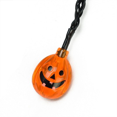 Northlight 10ct Jack-O-Lantern Pumpkin LED Halloween Lights Black Wire - 4.75' Orange