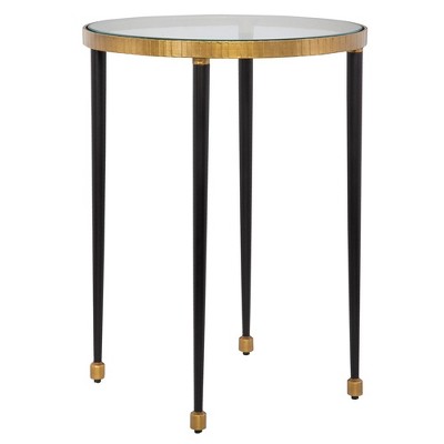Antique Gold and Black Round Glass Side Table
