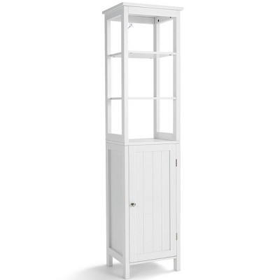 Skonyon White Freestanding Bathroom Storage Linen Cabinet With 3-tier ...