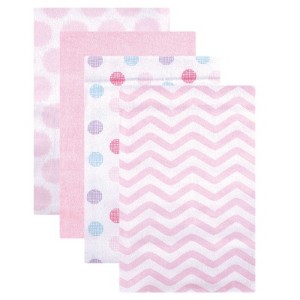 Luvable Friends Baby Girl Cotton Flannel Receiving Blankets, Pink Dots Chevron 4-Pack, One Size - 1 of 1