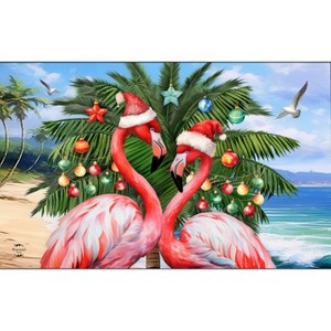 Briarwood Lane Christmas Doormat 30x18 Indoor Outdoor Festive Flamingos For Christmas Doormat - 1 of 4