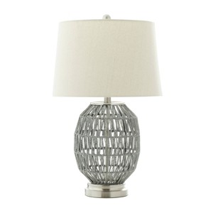 Cotton Table Lamp with Drum Shade Gray - Olivia & May - 1 of 4