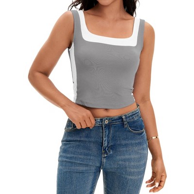 ATHLECHIC Women's Color Block Sleeveless Square Neck Crop Sport Tank Tops