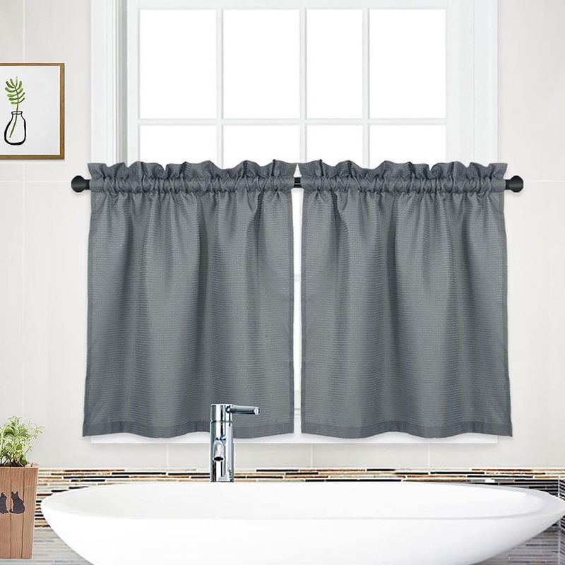 Waffle Weave Textured Solid Curtains for Bathroom Kitchen Cafe, 1 of 6