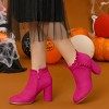 BLISSFUL STEP Women's Back to College Party Ruffle Pointed Toe Block Heel Ankle Boots - 2 of 4