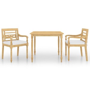 vidaXL 3 Piece Patio Dining Set with Cushions, Solid Teak Wood, Cream, Retro Style, Elegant Design for Outdoor Living Space, Required Assembly - 1 of 4