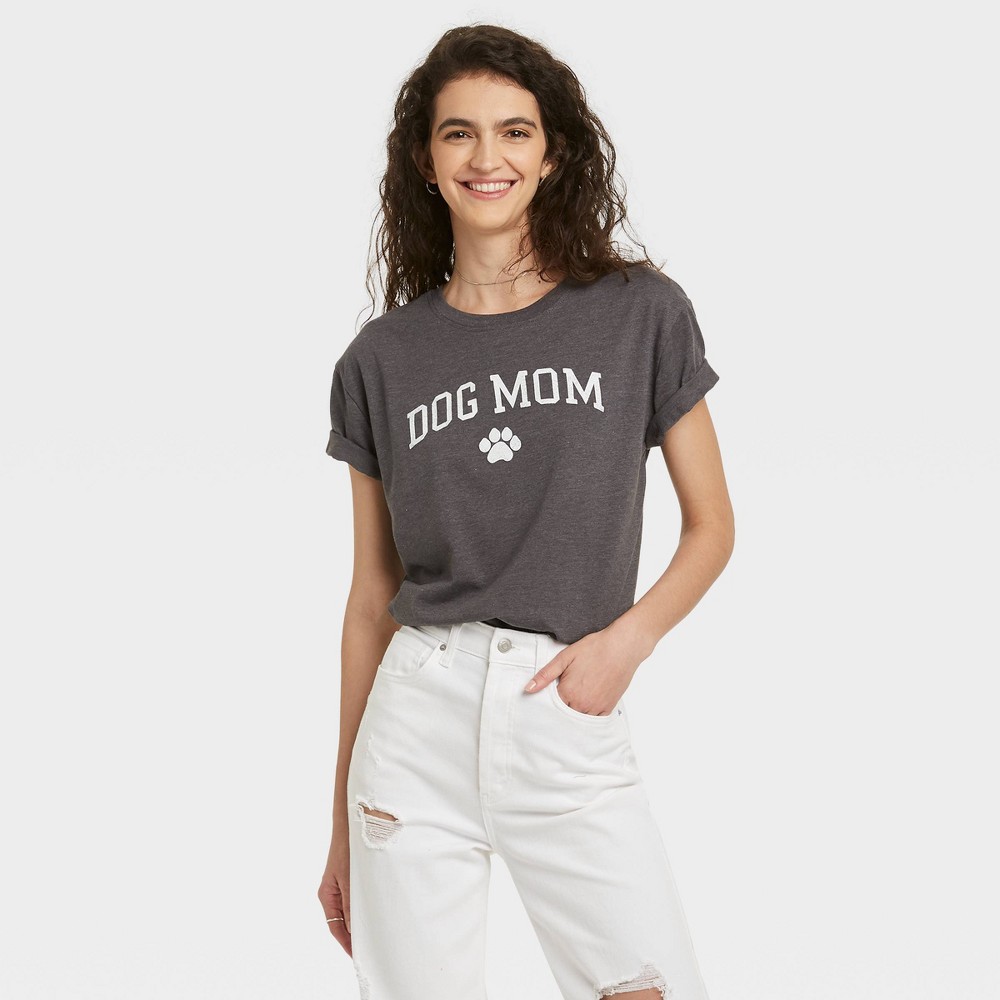 size Large Women's Dog Mom Short Sleeve Graphic T-Shirt - Gray 