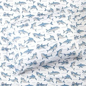 Tadpoles 3-Piece Blue Shark Sheet Set | 1 Twin Flat Sheet, 1 Twin Fitted Sheet & 1 Queen Pillowcase - 1 of 3