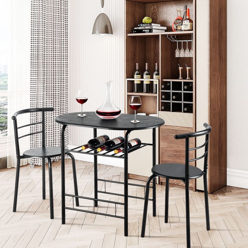 Costway 3 PCS Dining Set Table and 2 Chairs Home Kitchen Breakfast Bistro Pub Furniture Black, 3 of 11