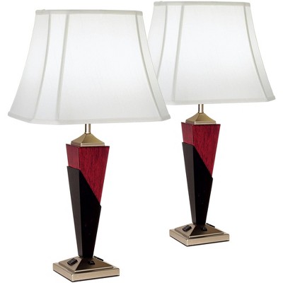 Tapered Workstation Table Lamps with Plug Socket Outlets Set of 2