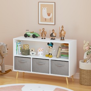 APRILSOUL Kids bookcase with Collapsible Fabric Drawers, Children's Book Display, Toy Storage Cabinet Organizer - 1 of 4