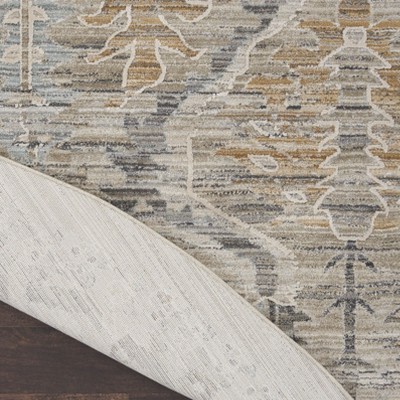 Ivory Taupe Round Floral Synthetic Bohemian Rug