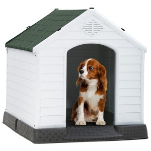 FDW 28/32/39 Inch Spacious Plastic Dog House Dog Kennel with Ventilated Roof Removable Tray for Easy Cleaning and Ideal for Small to Medium Dogs - 1 of 4