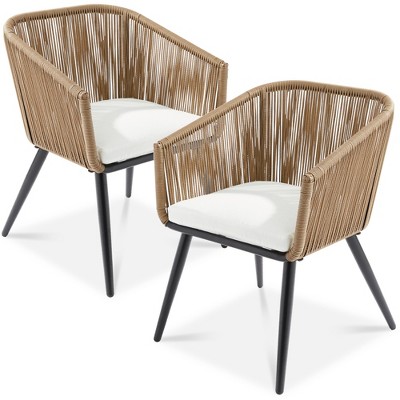 Best Choice Products Set of 2 Indoor Outdoor Patio Dining Chairs Woven Wicker Seating Set 250lb Capacity