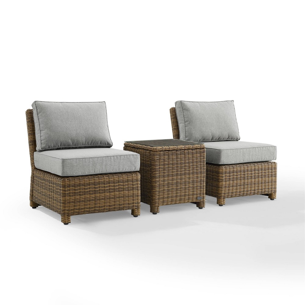 Photos - Garden Furniture Crosley Bradenton 3pc Outdoor Wicker Armless Chairs with Side Table - Weathered Br 