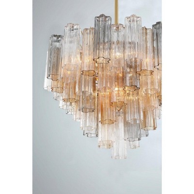 Aged Brass and Crystal 12-Light Chandelier with Tronchi Glass