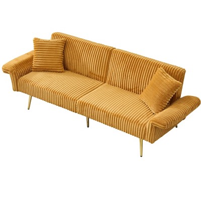 NicBex 79 Inch Corduroy Convertible Sofa Bed with Folding Armrests for Office,Living Room,Apartment,Yellow