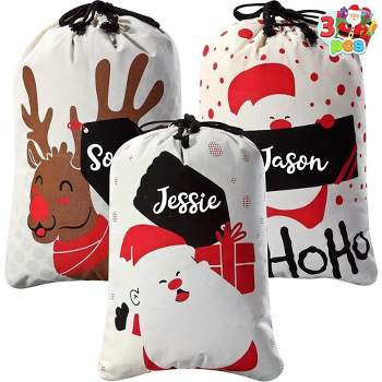3pcs Personalized Christmas Burlap Drawstring Bags