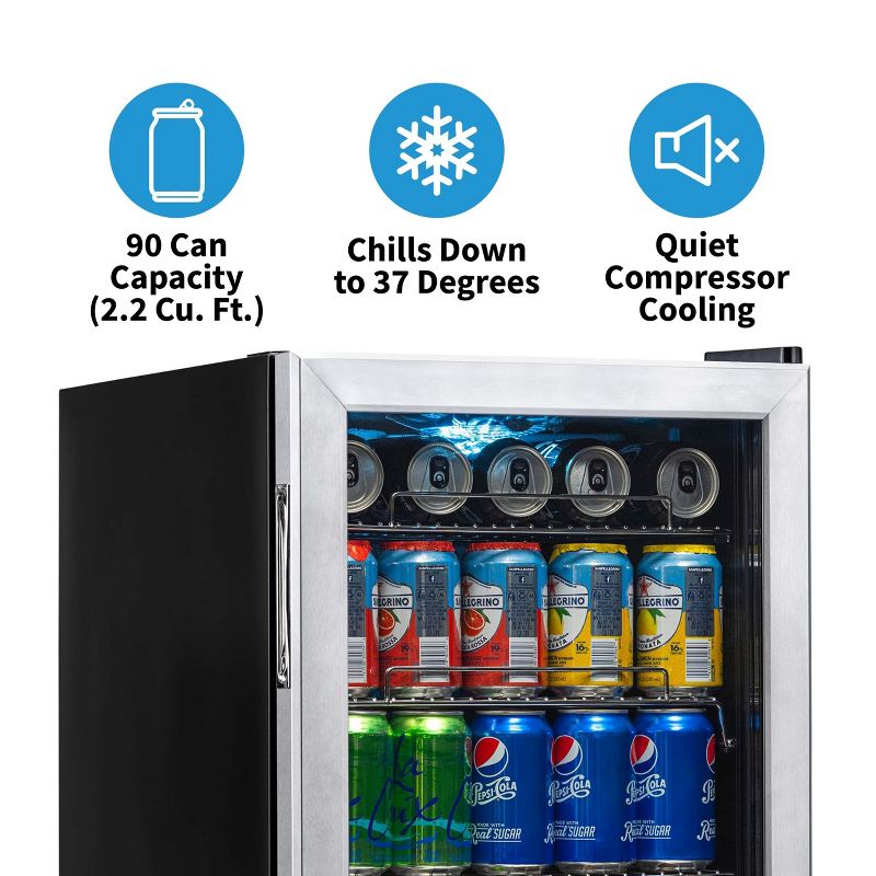 Newair 90 Can Freestanding Beverage Fridge in Stainless Steel, Adjustable Shelves, Compact Drinks Cooler, Bar Refrigerator, 4 of 12
