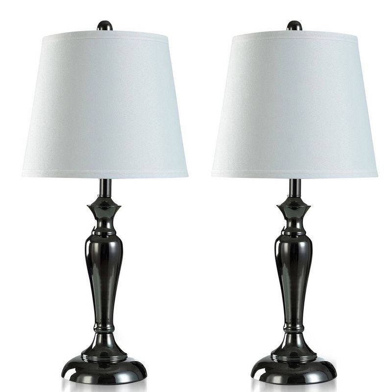 2 Table Lamps and 1 Floor Lamp Black Nickel with White Hardback Shades - StyleCraft, 4 of 6