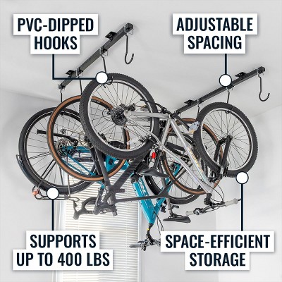 Teal and Black Adjustable Ceiling Mounted Bike Storage Rack