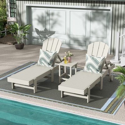 WestinTrends Malibu 3 Piece Poly Reclining Chaise Lounge With Wheels