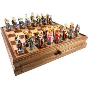 WorldWise Imports Chess Set - Cats & Dogs Resin Chessmen on Walnut Maple Chest - 1 of 4