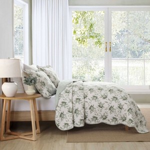 Laura Ashley Twin Portland Floral Quilt Set Green - 1 of 4