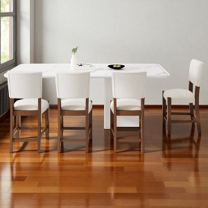 Mshliw Mid-Century Modern Bar Stools Set of 4, 40.4" Counter Height Linen Upholstered Bar Chairs with Back and Solid Rubberwood Legs for Kitchen - 1 of 4