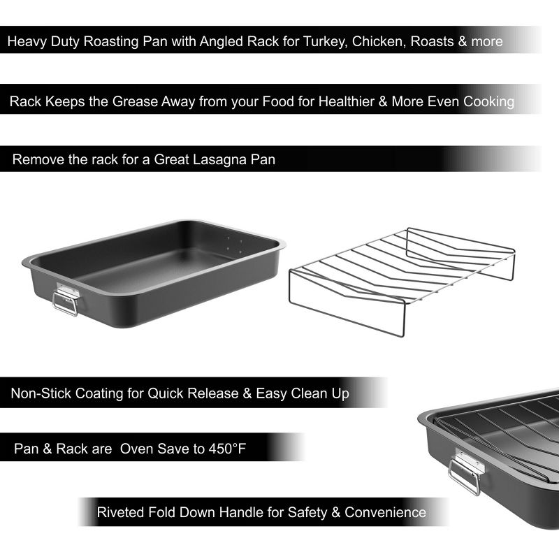 Hastings Home Nonstick Roasting Pan with Angled Rack and Removeable Tray to Drain Fat and Grease, 3 of 9