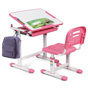 Costway Height Adjustable Children's Desk Chair Set Multifunctional Study Drawing - 1 of 4