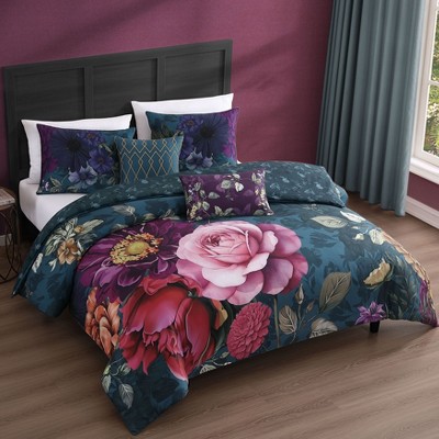 Bebejan Vibrant 100% Cotton Sateen 5 Piece Floral Reversible Comforter Set, All Season Bedding Set - Queen — фото 8