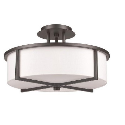 Wesley Modern Bronze Semi-Flush Mount with Off-White Drum Shade