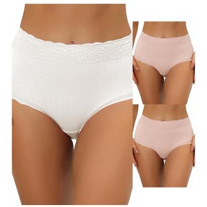 Allegra K Women's High Waist Tummy Control Comfortable Lace Trim Ribbed Briefs 3 Packs - 1 of 4