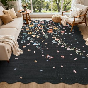 Floral Scalloped Rug – Washable, Non-Slip, Soft for Living Room, Bedroom, Dining Room, Home Office - 1 of 4