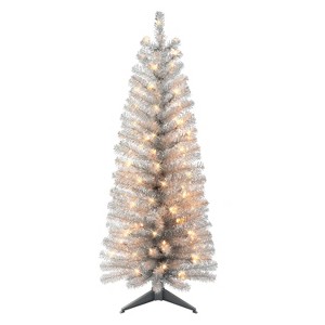 Puleo 4.5' Pre-lit Tinsel Artificial Christmas Tree with Clear Lights - 1 of 3