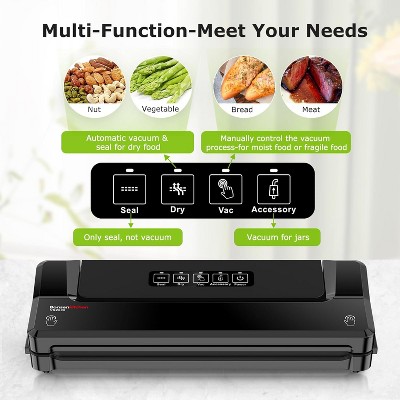 Compact Black Multi-Functional Food Vacuum Sealer with Accessory Hose