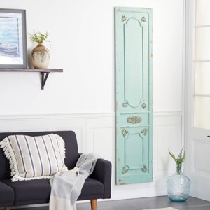 Olivia & May Wood Scroll Antique Door Wall Decor Green: Vertical Mixed Media Botanical Art, Black Wood Composite Frame - 1 of 4