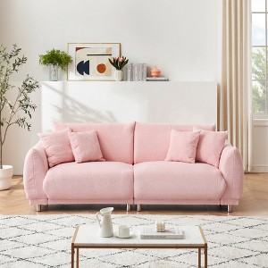 Black86.6 inch Modular Teddy Fleece Cloud 3 Seater Sofa Deep Seat Upholstered WITH/Metal Legs with 4 Pillows for Home Apartment,Living Room - 1 of 4