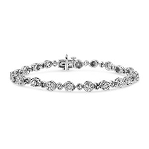 Haus of Brilliance Silver 1.0 Cttw Diamond Swirl Beaded Link Bracelet - 1 of 4