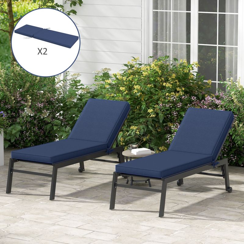 Outsunny 2 Patio Chaise Lounge Chair Cushions with Backrests, Replacement Patio Cushions with Ties for Outdoor Poolside Lounge Chair, 3 of 7
